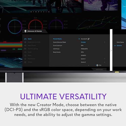 Alienware AW2723DF Gaming Monitor - 27-inch QHD (2560 x 1440) 240Hz Display (DP 1.4), 1ms Response Time, NVIDIA G-Sync, Preset OSD Modes, Height/Tilt/Swivel/Pivot Adjustability - Lunar Light