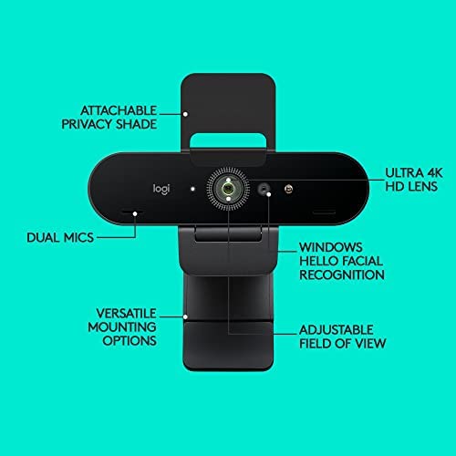 Logitech Brio PRO X 4K Webcam, Ultra 4K HD Video Calling, Noise-Canceling mic, HD Auto Light Correction, Adjustable Field of View, Microsoft Teams, Zoom, Google Voice, PC/Mac/Laptop/MacBook/Tablet