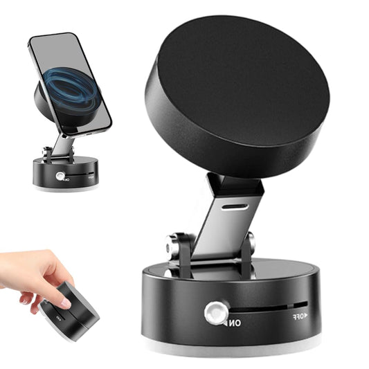 YAWOTA Electric Vacuum Magnetic Suction Phone Holder, 2025 Upgraded Foldable Portable Vacuum Magnetic Cell Phone Holder, Retractable Double Sided Magnetic Car Phone Holder for All Smartphones (Black)