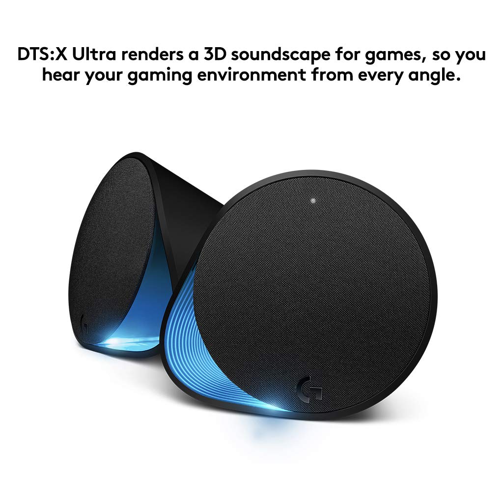 Logitech G560 PC Gaming Speaker System | 2.1 DTS:X Ultra Positional Surround Sound, Immersive Game-Driven LIGHTSYNC RGB, Two Speakers and Subwoofer | with Signature Series Microfiber Cloth