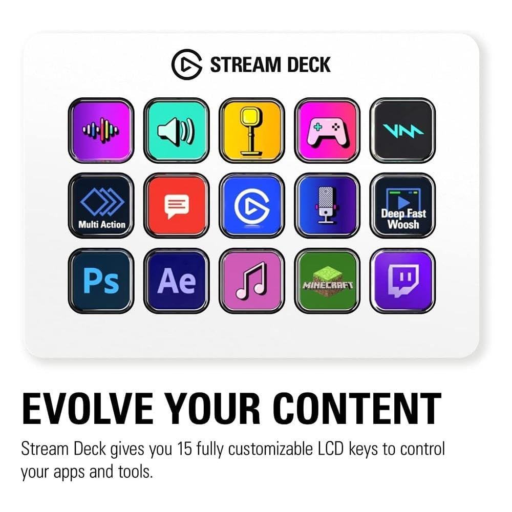 Elgato Stream Deck MK.2 White – Studio Controller, 15 macro keys, trigger actions in apps and software like OBS, Twitch, YouTube and more, works with Mac and PC