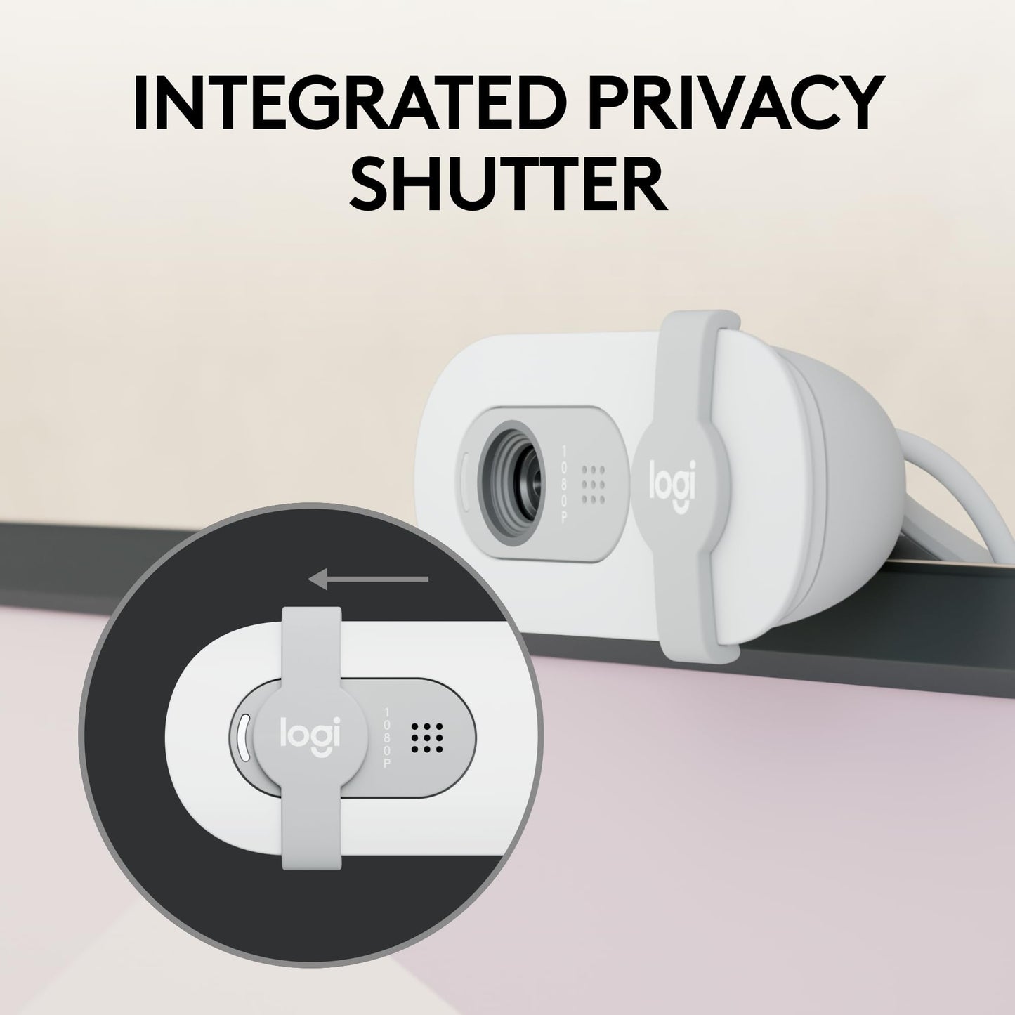 Logitech Brio 100 Full HD 1080p Webcam for Meetings and Streaming, Auto-Light Balance, Built-in Mic, Privacy Shutter, USB-A, for Microsoft Teams, Google Meet, Zoom and More - Off White