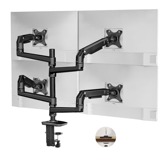 Ergounion Quad Monitor Mount, Holds Screens up to 40 Inches and 25 lbs, Fully Adjustable 4 Monitor Mount with C-Clamp and Grommet Base, Aluminum, Black