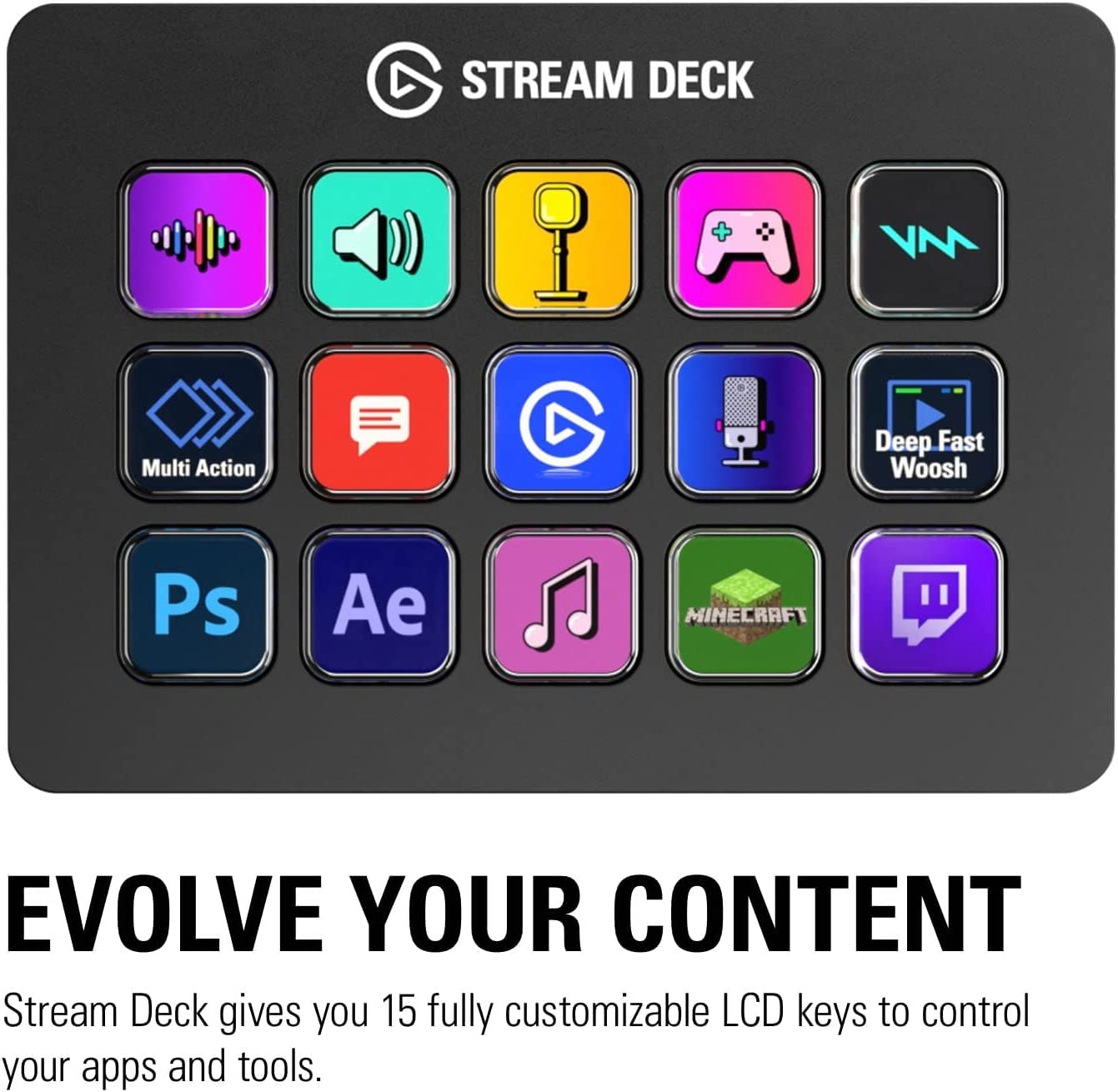 Elgato Stream Deck MK.2 – Studio Controller, 15 macro keys, trigger actions in apps and software like OBS, Twitch, YouTube and more, works with Mac and PC