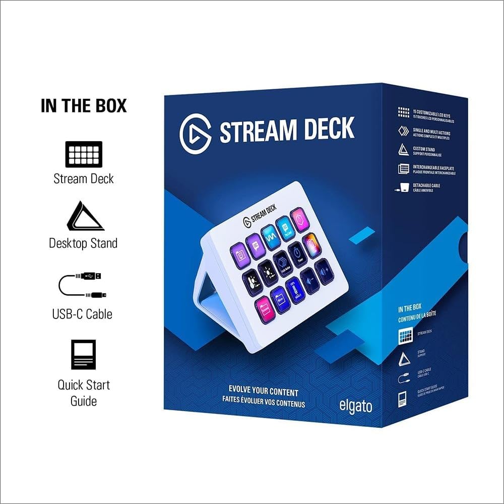 Elgato Stream Deck MK.2 White – Studio Controller, 15 macro keys, trigger actions in apps and software like OBS, Twitch, YouTube and more, works with Mac and PC