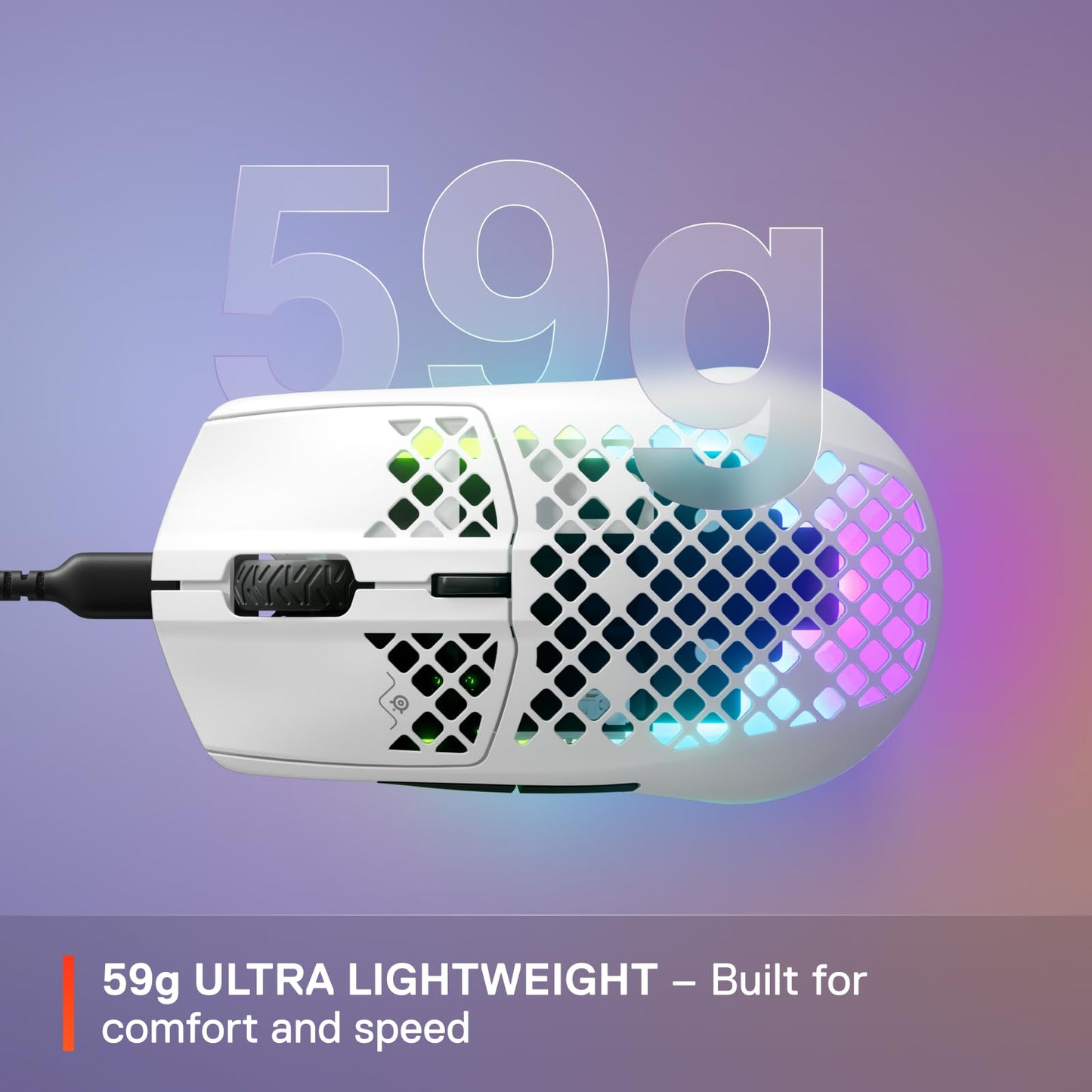 SteelSeries Aerox 3 - Holey RGB Gaming Mouse - Ultra-lightweight Water Resistant Design - 8,500 DPI TrueMove Core Optical Sensor - Snow