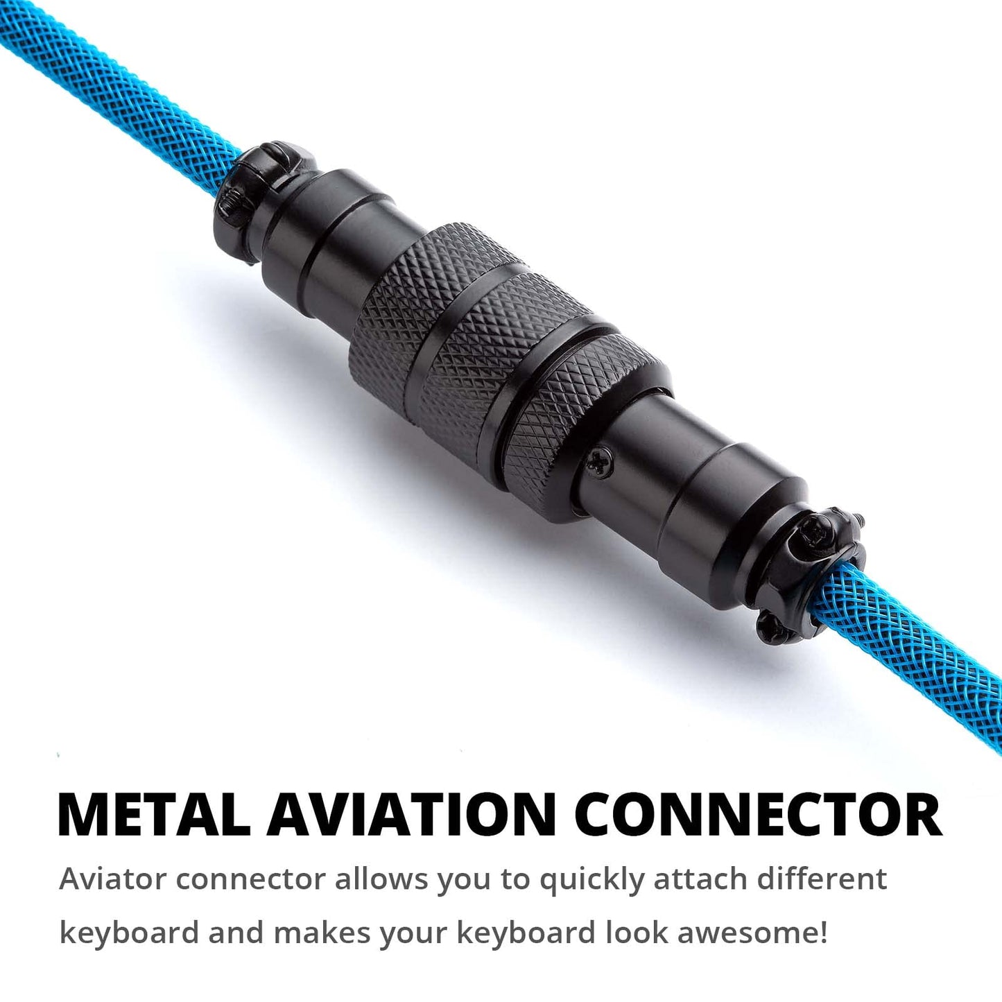 GUNMJO Pro Custom Coiled USB C Cable for Gaming Keyboard, Double-Sleeved Mechanical Keyboard Cable with Detachable Metal Aviator, 1.5M USB-C to USB-A, Blue Color