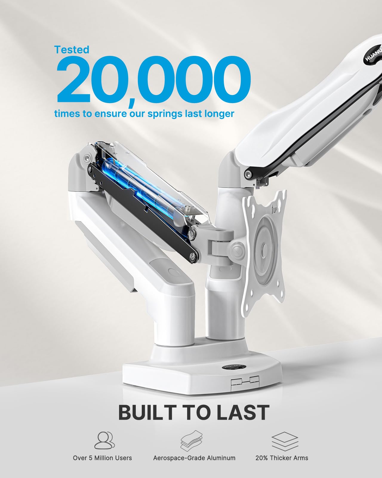 HUANUO Dual Monitor Stand - Full Adjustable Monitor Desk Mount Swivel Vesa Bracket with C Clamp, Grommet Mounting Base for 13 to 32 Inch Computer Screens - Each Arm Holds 4.4 to 19.8lbs - Whtie
