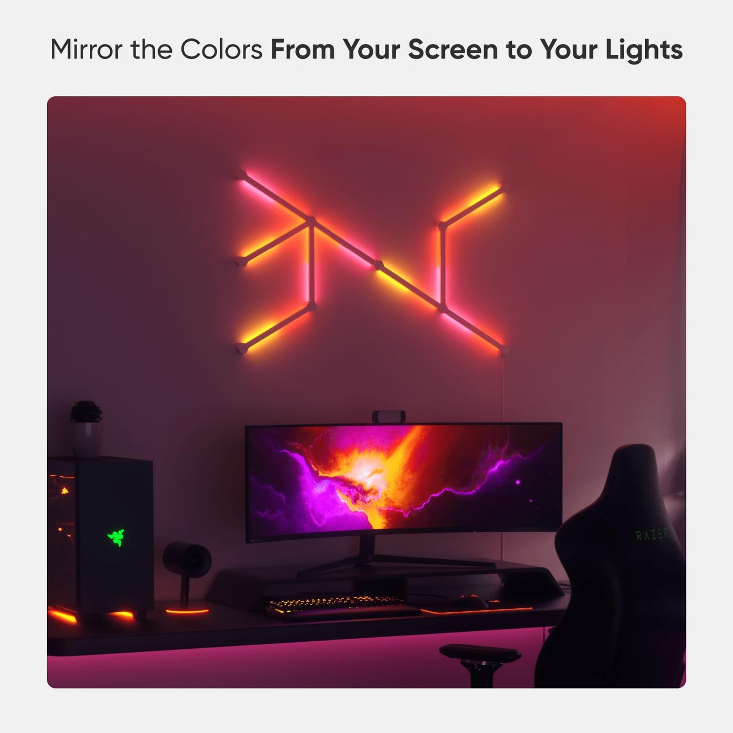 Nanoleaf Lines WiFi Smart RGBW 16M+ Color LED Dimmable Gaming and Home Decor Wall Lights Starter Kit (9 LED Light Lines)
