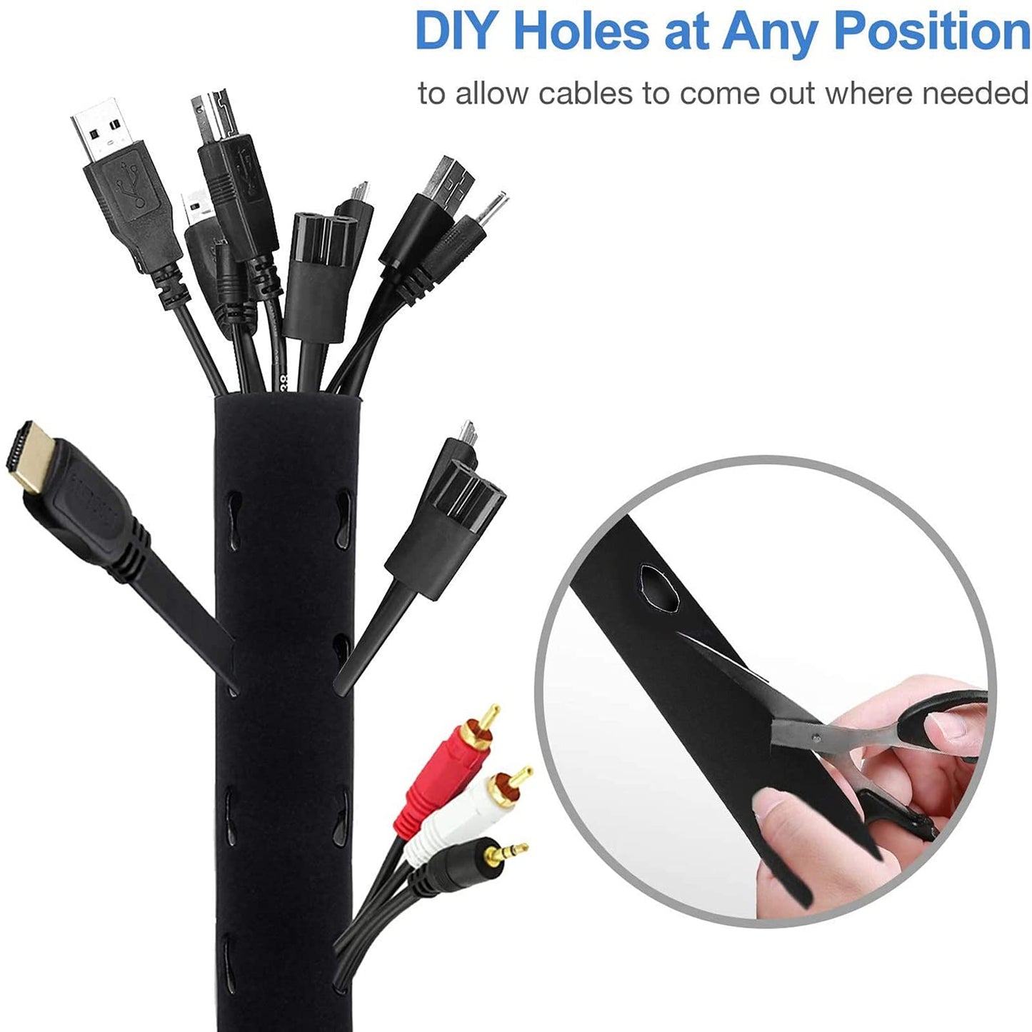 JOTO 4 Pack Cable Management Sleeve, 19-20 Inches Cord Organizer System with Zipper for TV Computer Office Home Entertainment, Flexible Cable Sleeve Wrap Cover Wire Hider System -Black