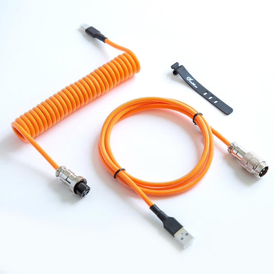 GUNMJO Pro Custom Premium Coiled USB C Cable for Gaming Keyboard, Double-Sleeved Mechanical Keyboard Cable with Detachable Metal Aviator, 1.5M USB-C to USB-A, Brilliant Orange Color