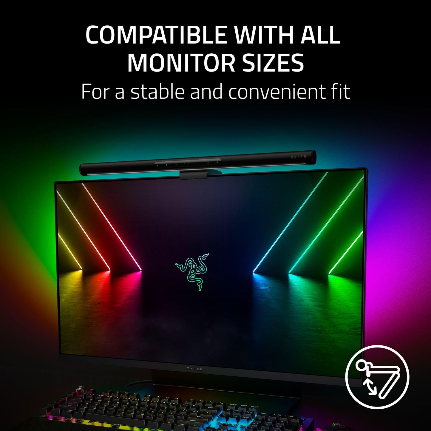 Razer Aether Monitor LED Light Bar: Front & Back Lighting - Wide Natural Illumination - Fits Most Monitor Sizes - Chroma RGB - Works with Alexa, Google Home - Razer Gamer Room App for Unified Control
