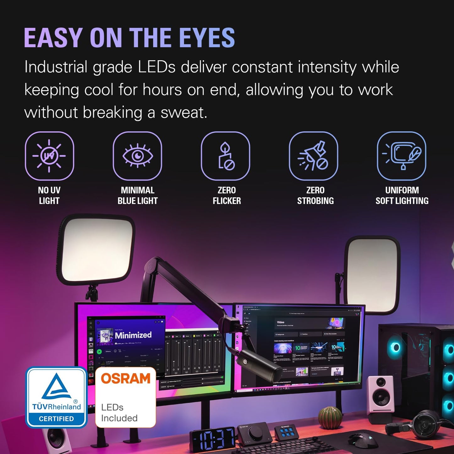 Elgato Key Light - Professional 2800 lumens Studio Light • with desk clamp • for Streaming, Recording and Video Conferencing • Temperature and Brightness app-adjustable • on Mac, PC, iOS, Android