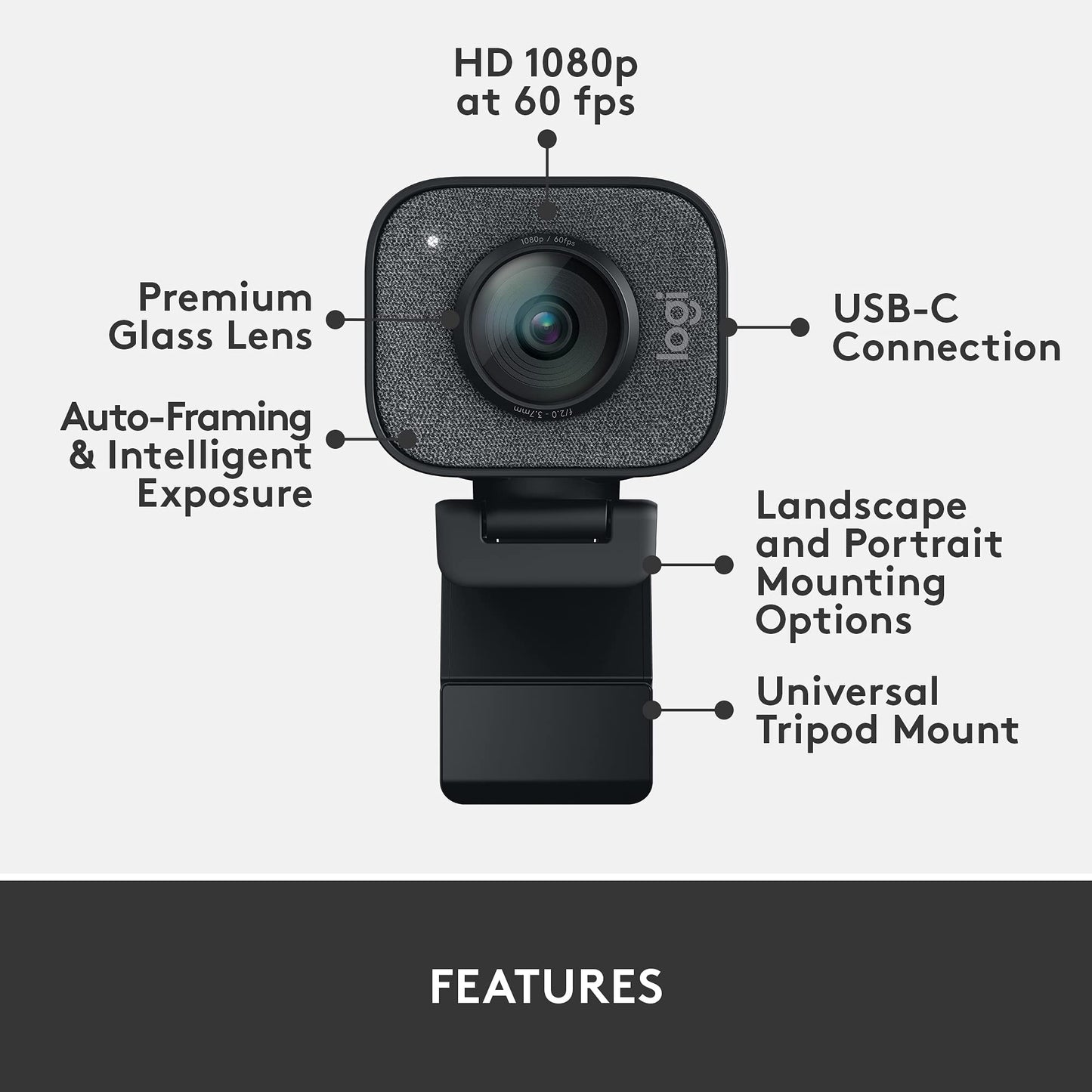 Logitech for Creators StreamCam Premium Webcam for Streaming and Content Creation, Full HD 1080p 60 fps, Glass Lens, Smart Auto-Focus, for PC/Mac – Graphite