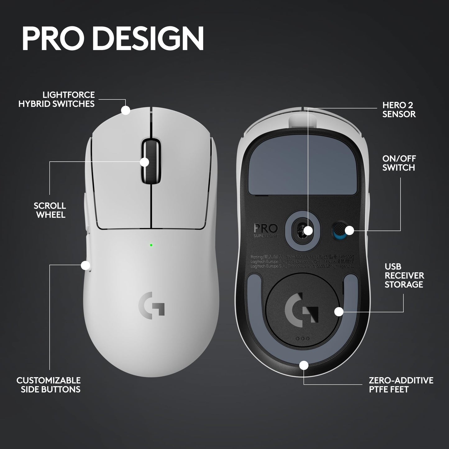 Logitech G PRO X SUPERLIGHT 2 LIGHTSPEED Wireless Gaming Mouse, 8K Polling, Lightweight, LIGHTFORCE Hybrid Switches, HERO 2 Sensor, 888 IPS, 44,000 DPI, 5 Programmable Buttons,USB-C Charging, PC & Mac