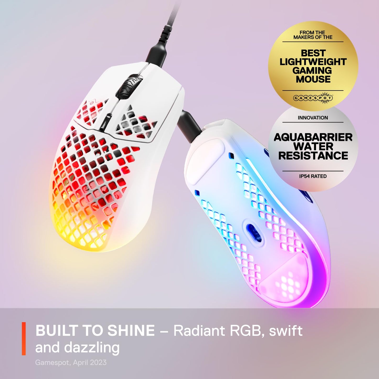 SteelSeries Aerox 3 - Holey RGB Gaming Mouse - Ultra-lightweight Water Resistant Design - 8,500 DPI TrueMove Core Optical Sensor - Snow