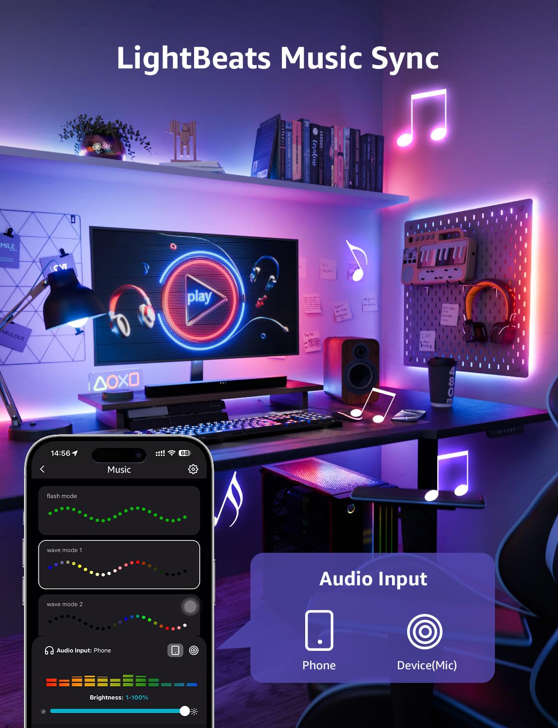 Lepro S1 AI LED Strip Lights for Bedroom - 100ft(2 Rolls of 50ft) Smart RGB Light Strips with IC and Rainbow Chasing Effects, AI Generated Lighting for New Year, No Remote, 2.4G Wi-Fi & Bluetooth