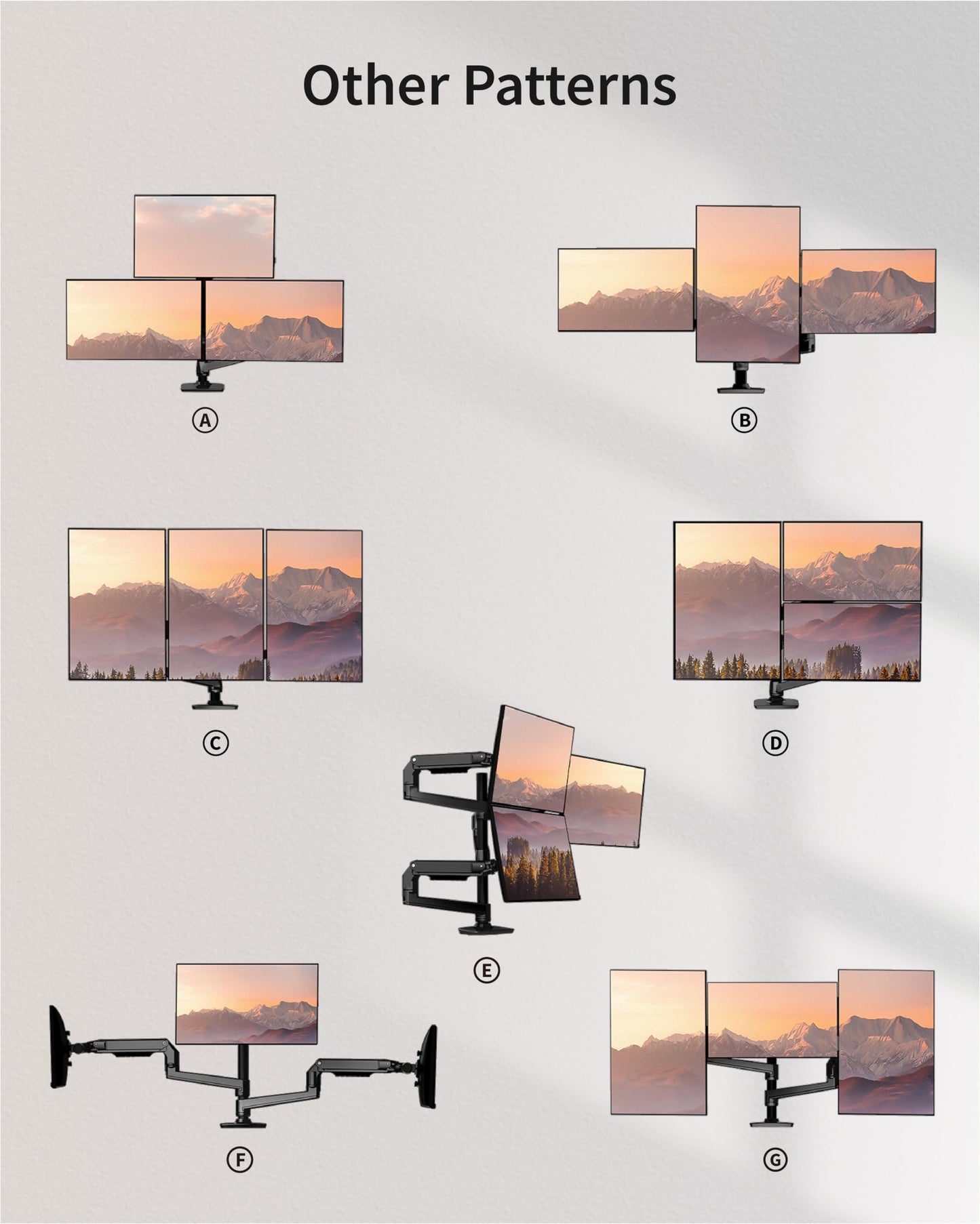 Ergounion Triple Monitor Mount, Holds Screens up to 40 Inches and 25 lbs, Fully Adjustable 3 Monitor Desk Mount with C-Clamp and Grommet Base, Aluminum, Black