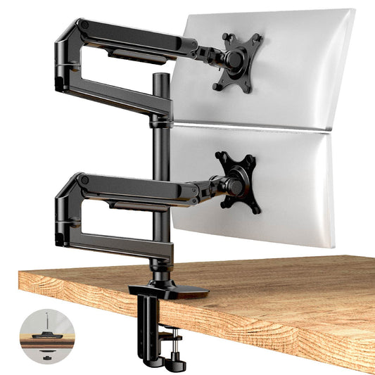 Ergounion Dual Monitor Mount, Holds Screens up to 40 Inches and 25 lbs, Fully Adjustable Dual Monitor Arm with C-Clamp and Grommet Base, Aluminum, Black