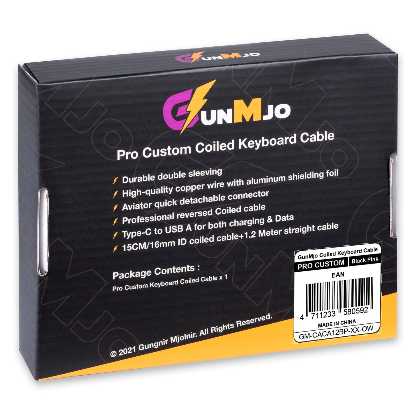 GUNMJO Pro Custom Coiled USB C Cable for Gaming Keyboard, Double-Sleeved Mechanical Keyboard Cable with Detachable Metal Aviator, 1.5M USB-C to USB-A, Black Pink