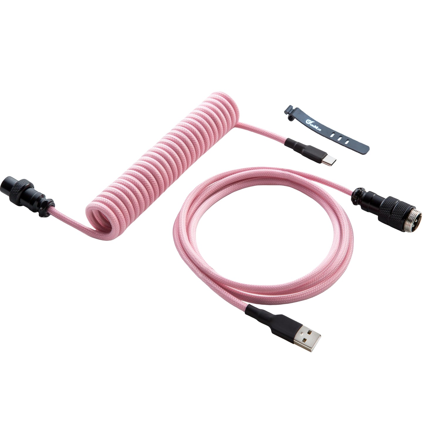 GUNMJO Pro Custom Coiled USB C Cable for Gaming Keyboard, Double-Sleeved Mechanical Keyboard Cable with Detachable Metal Aviator, 1.5M USB-C to USB-A, Black Pink
