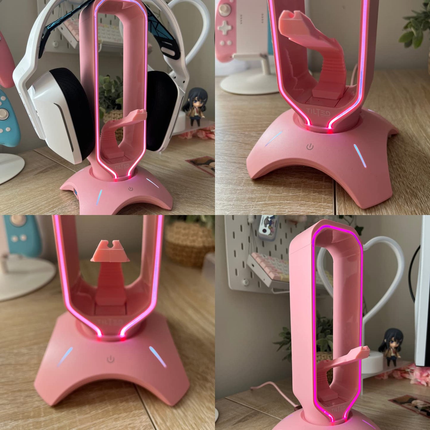 Tilted Nation Gaming Headphone Stand | Pink Headset Stand | RGB Headset Holder for Desk with Mouse Bungee and USB Hub | Cute Headphone Stand for Gamer Girl Accessories