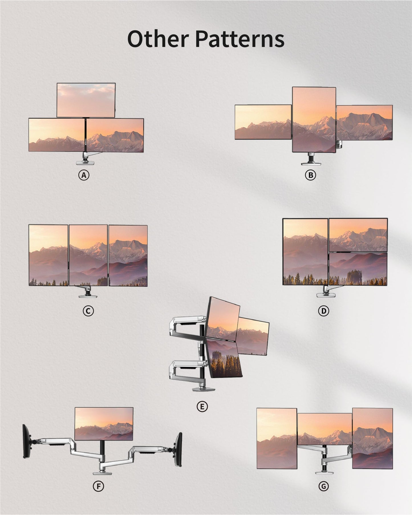 Ergounion Triple Monitor Mount, Holds Screens up to 40 Inches and 25 lbs, Fully Adjustable 3 Monitor Desk Mount with C-Clamp and Grommet Base, Aluminum, Silver