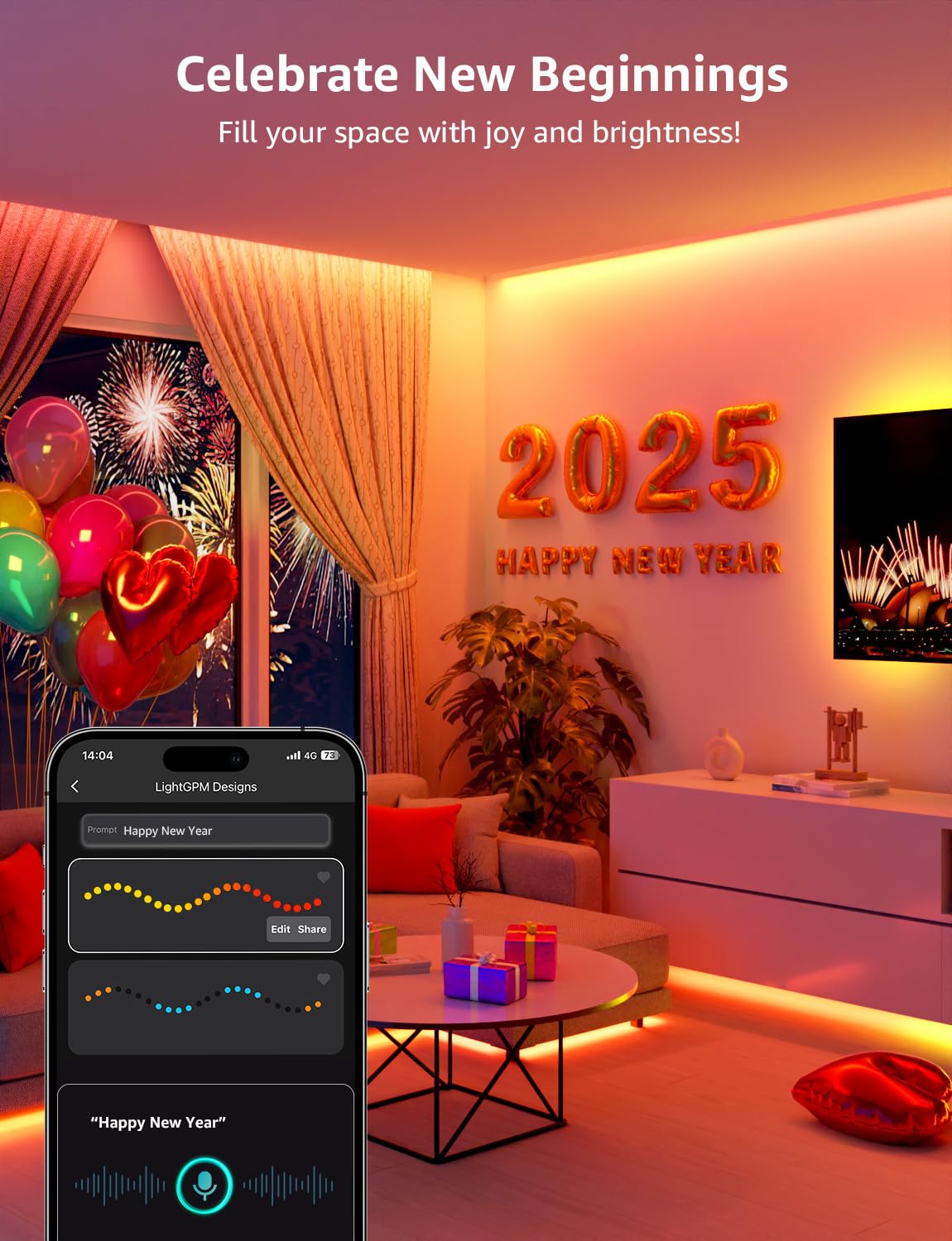 Lepro S1 AI LED Strip Lights for Bedroom - 32.8ft Smart RGB Light Strips with IC and Rainbow Chasing Effects, Color Segment DIY, AI Generated Lighting for New Year, No Remote, 2.4G Wi-Fi & Bluetooth