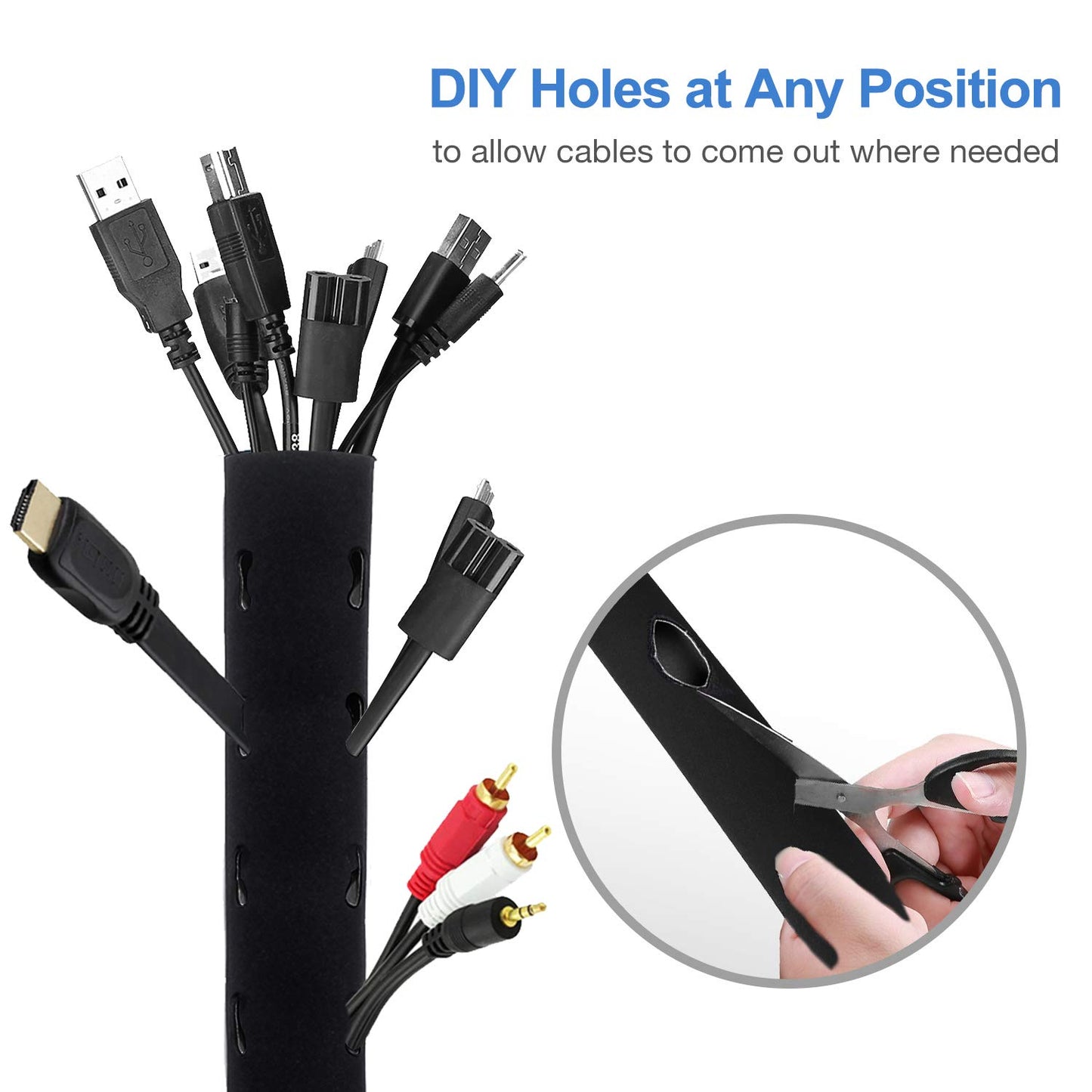 [8 Pack] JOTO Cable Management Sleeve, 19-20 Inch Cord Organizer System with Zipper for TV Computer Office Home Entertainment, Flexible Cable Sleeve Wrap Cover Wire Hider System -Black