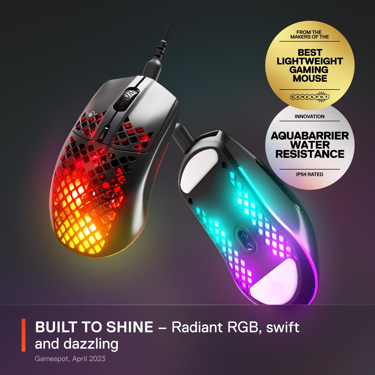 SteelSeries Aerox 3 - Holey RGB Gaming Mouse - Ultra-lightweight Water Resistant Design - 8,500 DPI TrueMove Core Optical Sensor - Onyx