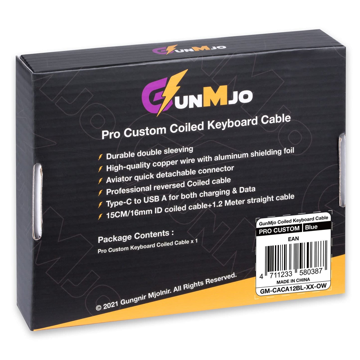 GUNMJO Pro Custom Coiled USB C Cable for Gaming Keyboard, Double-Sleeved Mechanical Keyboard Cable with Detachable Metal Aviator, 1.5M USB-C to USB-A, Blue Color