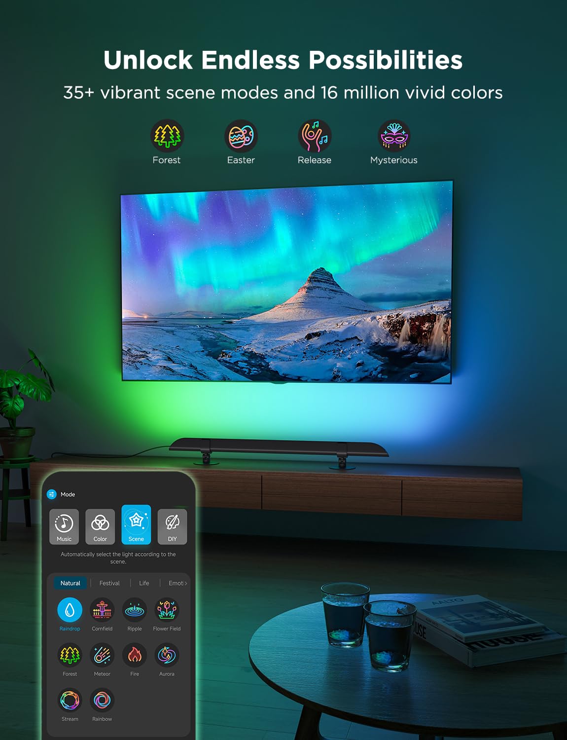 Govee Smart LED Light Bars, Compatible with Alexa and Google Assistant Bundle with Govee Smart TV Light Bar, Upgraded 31 Inch LED Light Bar with Scene and Music Modes