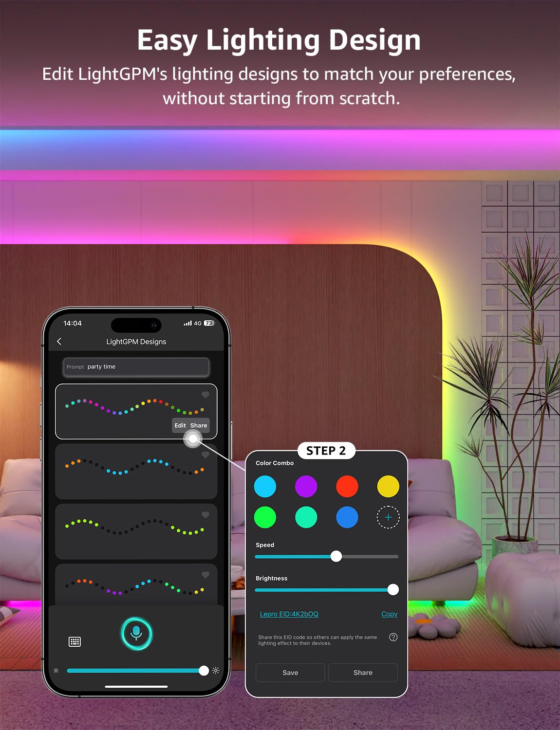 Lepro S1 AI LED Strip Lights for Bedroom - 32.8ft Smart RGB Light Strips with IC and Rainbow Chasing Effects, Color Segment DIY, AI Generated Lighting for New Year, No Remote, 2.4G Wi-Fi & Bluetooth