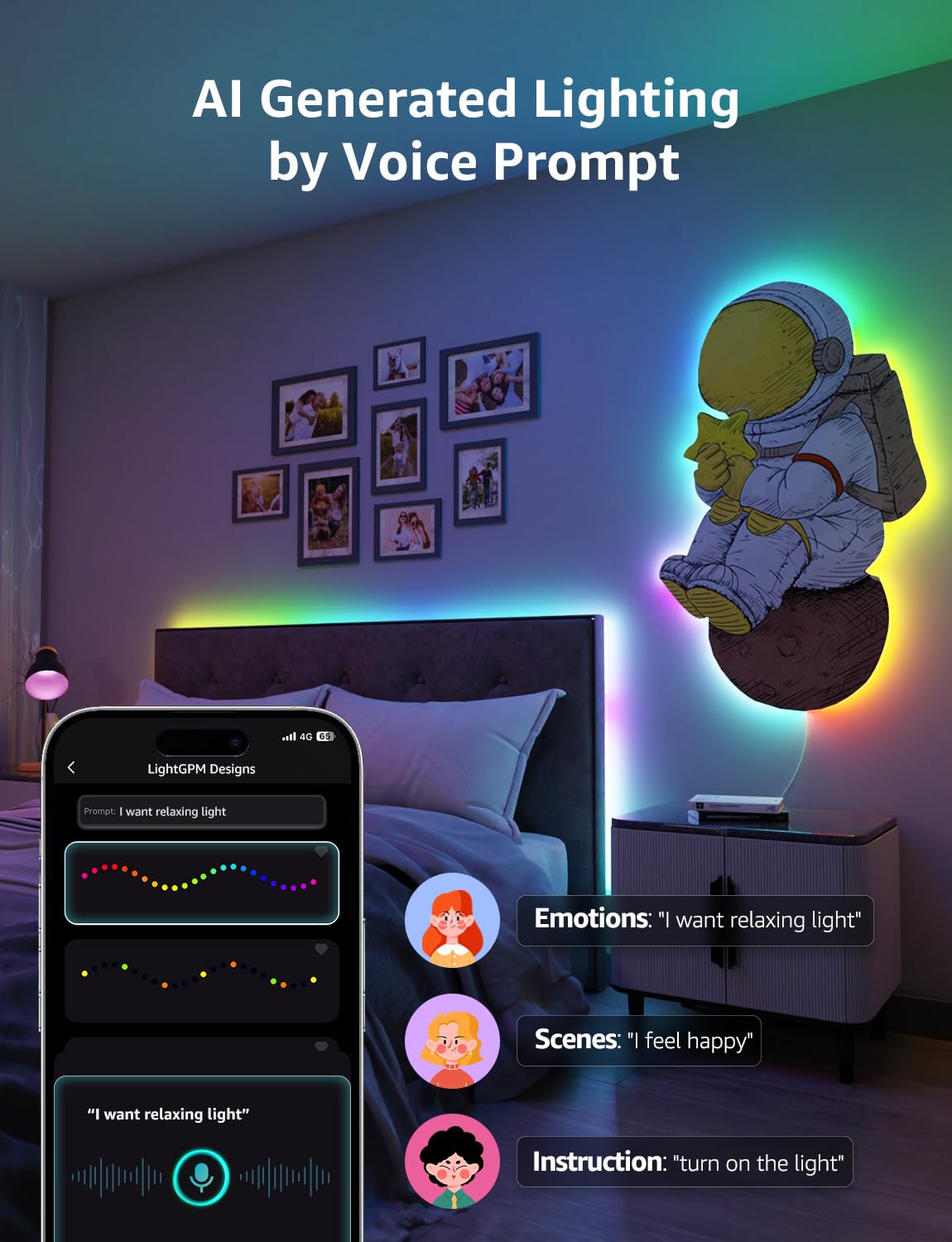 Lepro S1 AI LED Strip Lights for Bedroom - 65.6ft Smart RGB Light Strips with IC and Rainbow Chasing Effects, Color Segment DIY, AI Generated Lighting for New Year, No Remote, 2.4G Wi-Fi & Bluetooth