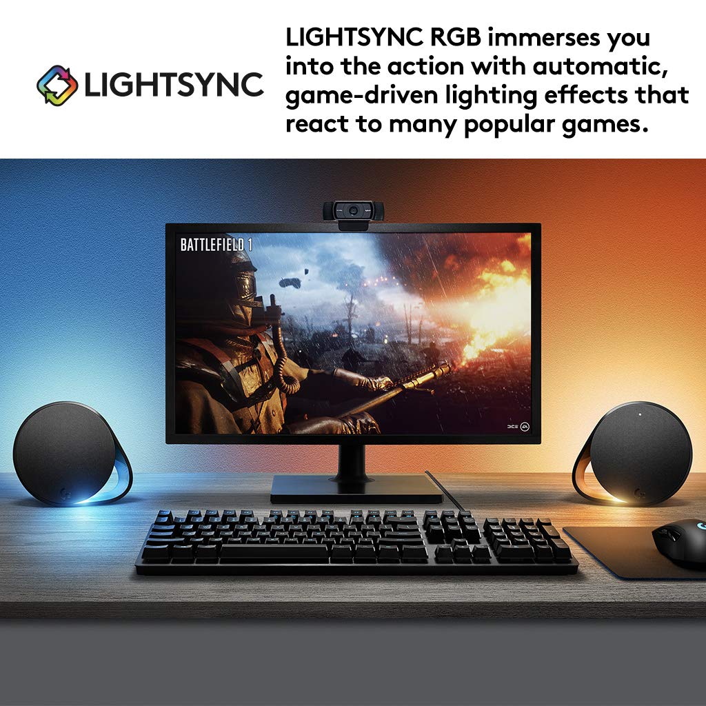 Logitech G560 PC Gaming Speaker System | 2.1 DTS:X Ultra Positional Surround Sound, Immersive Game-Driven LIGHTSYNC RGB, Two Speakers and Subwoofer | with Signature Series Microfiber Cloth