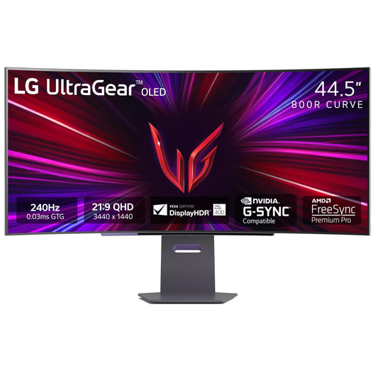 LG 45GS95QE Ultragear OLED Curved Gaming Monitor 45-Inch WQHD 800R 240Hz 0.03ms DisplayHDR True Black 400 AMD FreeSync Premium Pro NVIDIA G-Sync HDMI 2.1 DisplayPort Tilt/Height/Swivel Stand - Black