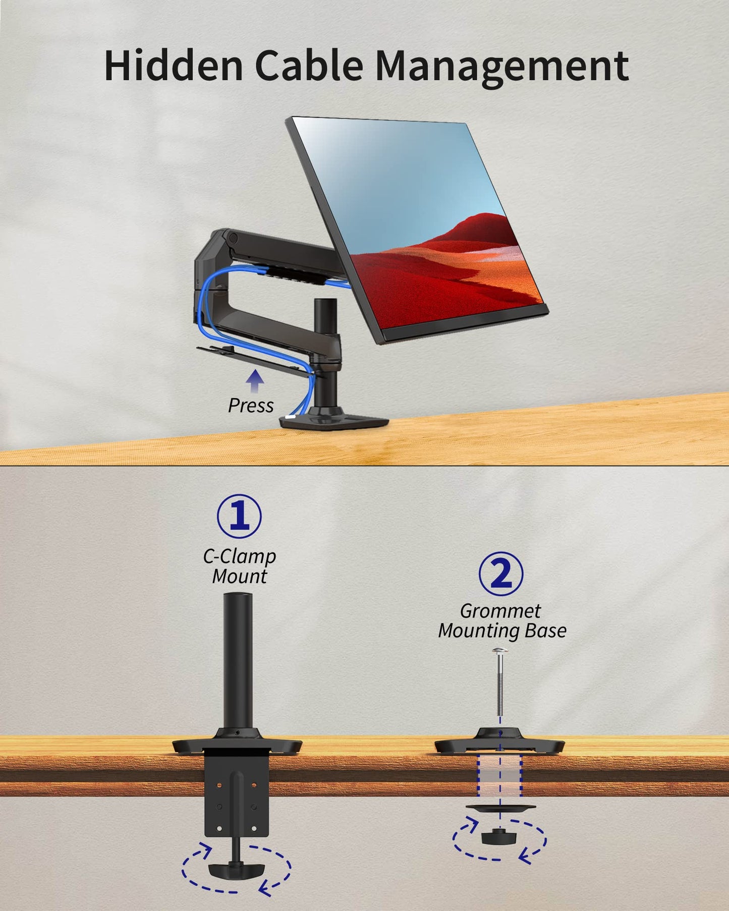 Ergounion Single Monitor Arm Desk Mount, Holds Screens up to 40 Inches and 25 lbs, Fully Adjustable Vesa Monitor Mount with C-Clamp and Grommet Base, Aluminum, Black