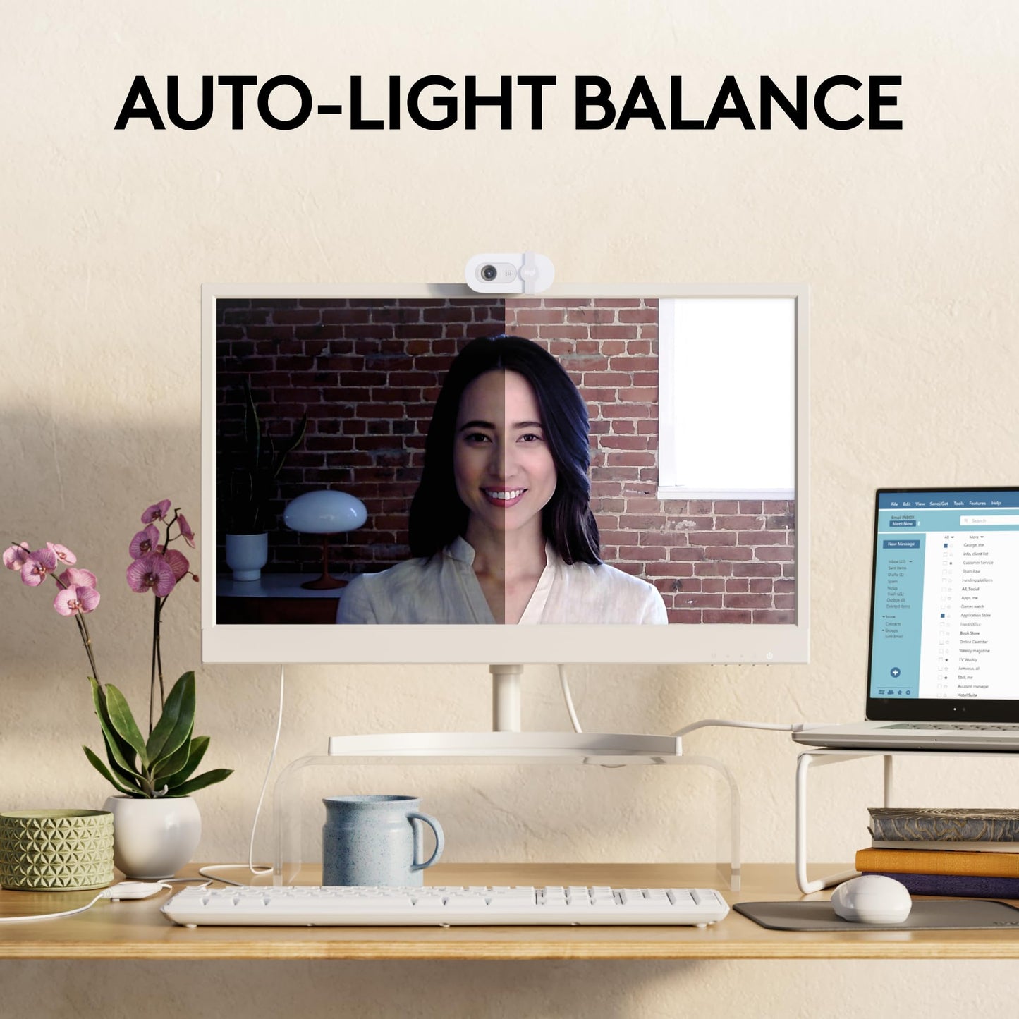 Logitech Brio 100 Full HD 1080p Webcam for Meetings and Streaming, Auto-Light Balance, Built-in Mic, Privacy Shutter, USB-A, for Microsoft Teams, Google Meet, Zoom and More - Off White