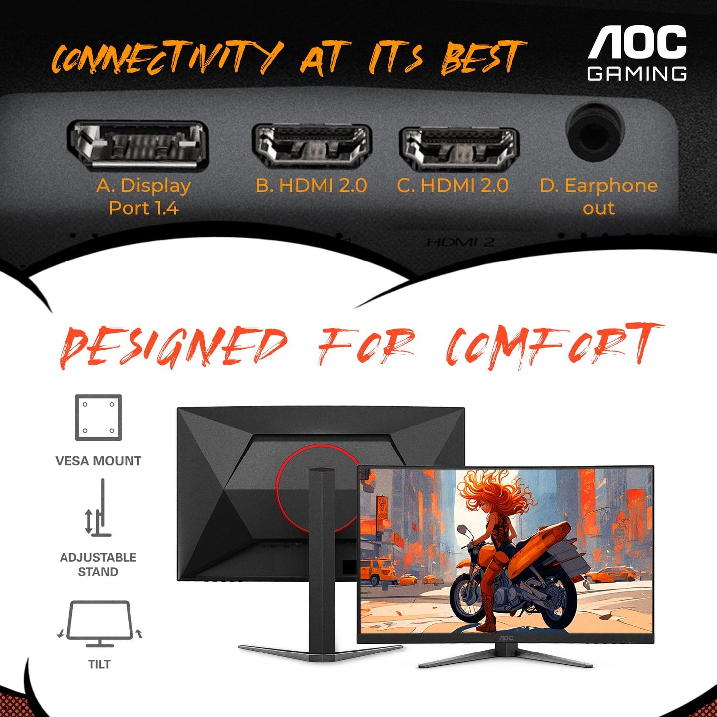 AOC C27G4ZH 27" Curved Frameless Ultra-Fast Gaming Monitor, FHD 1080p, 0.3ms 280Hz, HDMI/DP, Height Adjustable, 3-Year Zero Dead Pixel Guarantee, Black, Xbox PS5 Switch Compatible