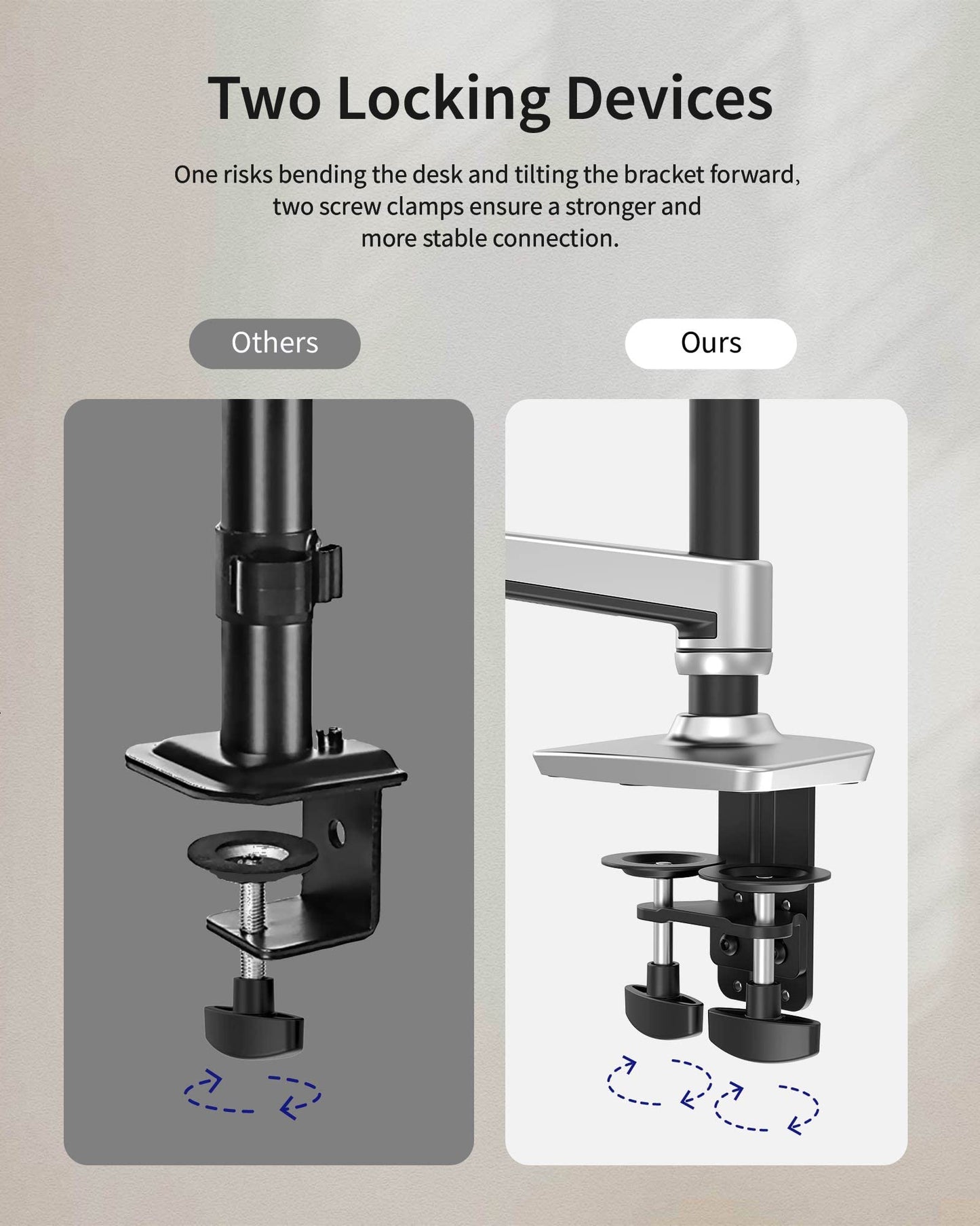 Ergounion Dual Monitor Mount, Holds Screens up to 40 Inches and 25 lbs, Fully Adjustable Dual Monitor Arm with C-Clamp and Grommet Base, Aluminum, Silver