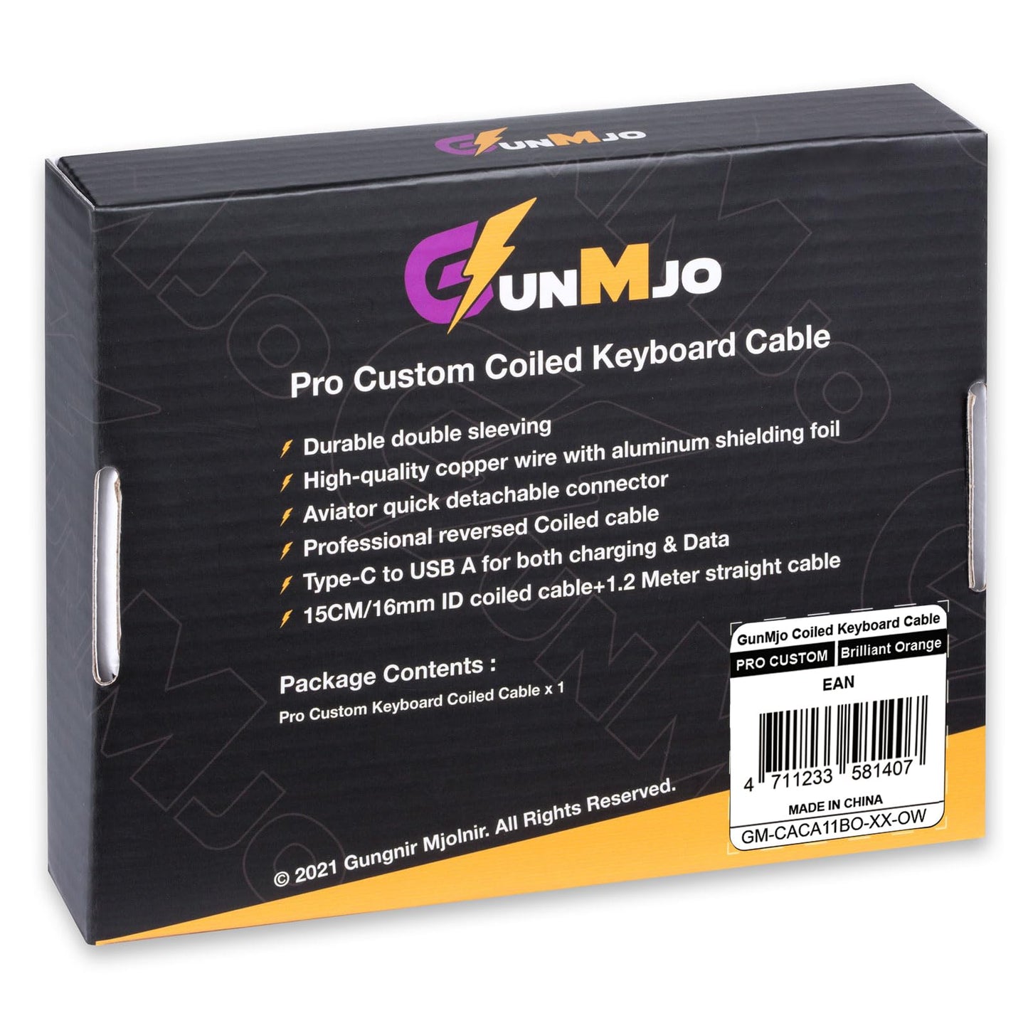 GUNMJO Pro Custom Premium Coiled USB C Cable for Gaming Keyboard, Double-Sleeved Mechanical Keyboard Cable with Detachable Metal Aviator, 1.5M USB-C to USB-A, Brilliant Orange Color