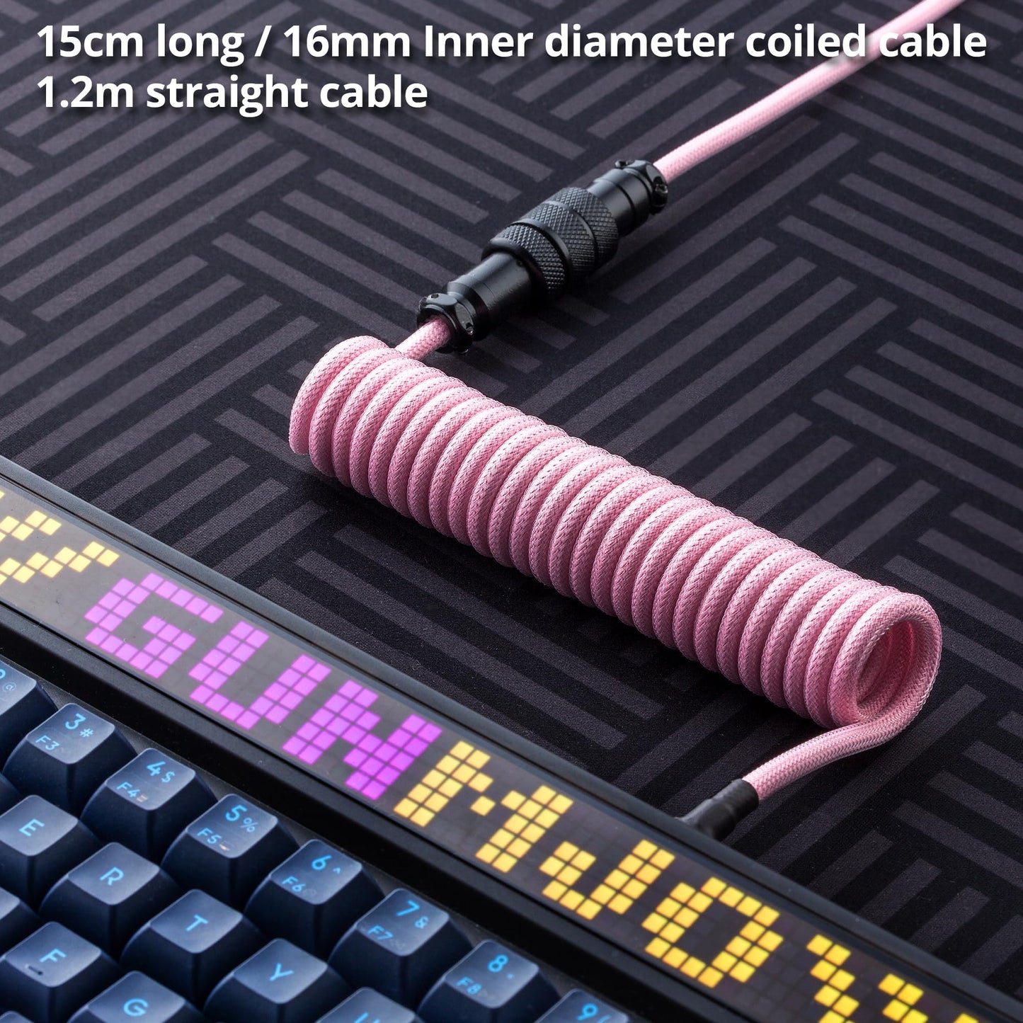GUNMJO Pro Custom Coiled USB C Cable for Gaming Keyboard, Double-Sleeved Mechanical Keyboard Cable with Detachable Metal Aviator, 1.5M USB-C to USB-A, Black Pink