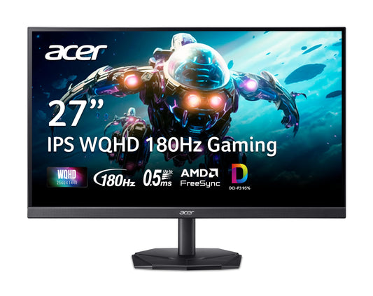 Acer Nitro 27" WQHD 2560 x 1440 IPS Gaming Monitor | AMD FreeSync | Up to 180Hz Refresh | Up to 0.5ms | DCI-P3 95% | HDR 10 Support | 1 x Display Port 1.2 & 2 x HDMI 2.0 | KG271U N3bmiipx