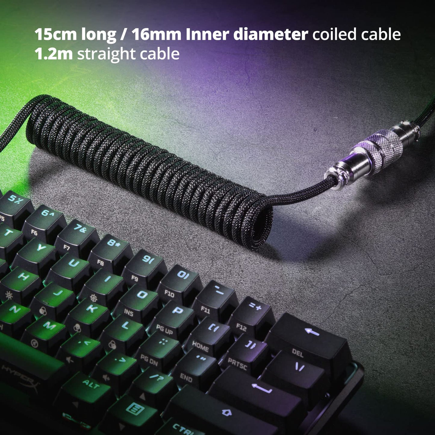 GUNMJO Pro Custom Coiled USB C Cable for Gaming Keyboard, Double-Sleeved Mechanical Keyboard Cable with Detachable Metal Aviator, 1.5M USB-C to USB-A, Classic Black Color