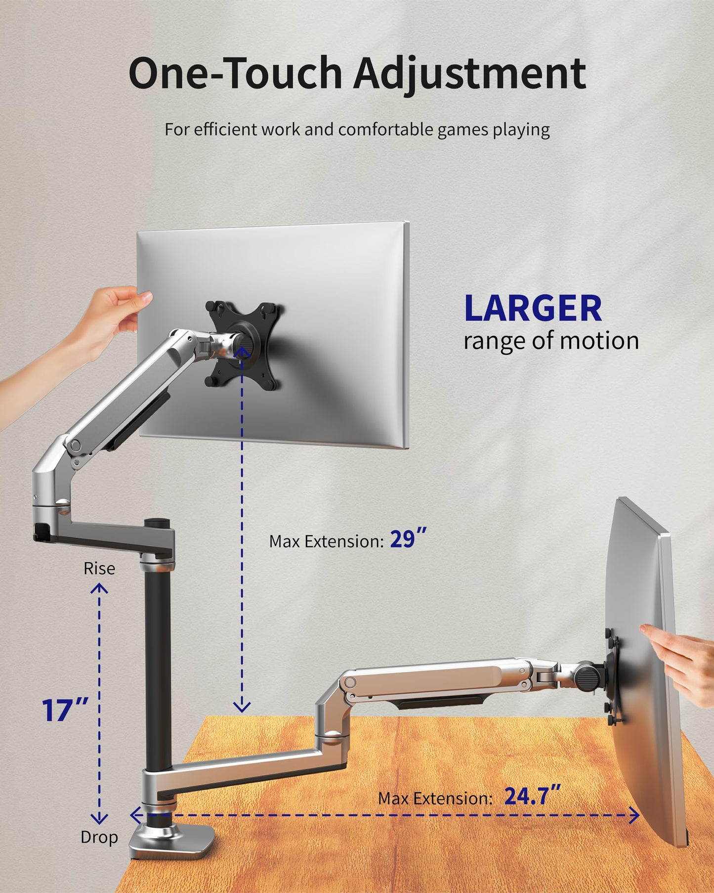 Ergounion Dual Monitor Mount, Holds Screens up to 40 Inches and 25 lbs, Fully Adjustable Dual Monitor Arm with C-Clamp and Grommet Base, Aluminum, Silver