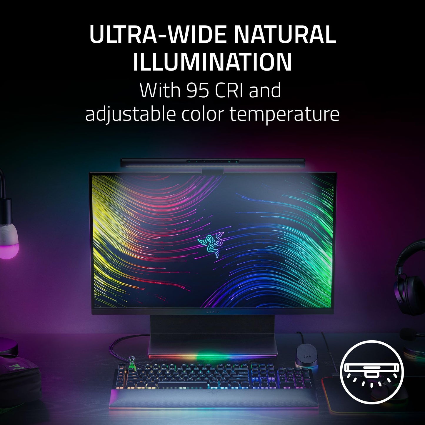 Razer Aether Monitor LED Light Bar: Front & Back Lighting - Wide Natural Illumination - Fits Most Monitor Sizes - Chroma RGB - Works with Alexa, Google Home - Razer Gamer Room App for Unified Control