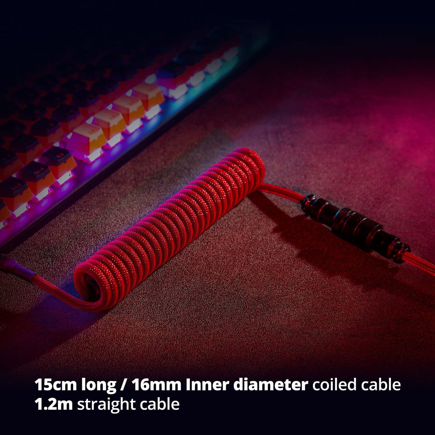 GUNMJO Pro Custom Coiled USB C Cable for Gaming Keyboard, Double-Sleeved Mechanical Keyboard Cable with Detachable Metal Aviator, 1.5M USB-C to USB-A, Red Color