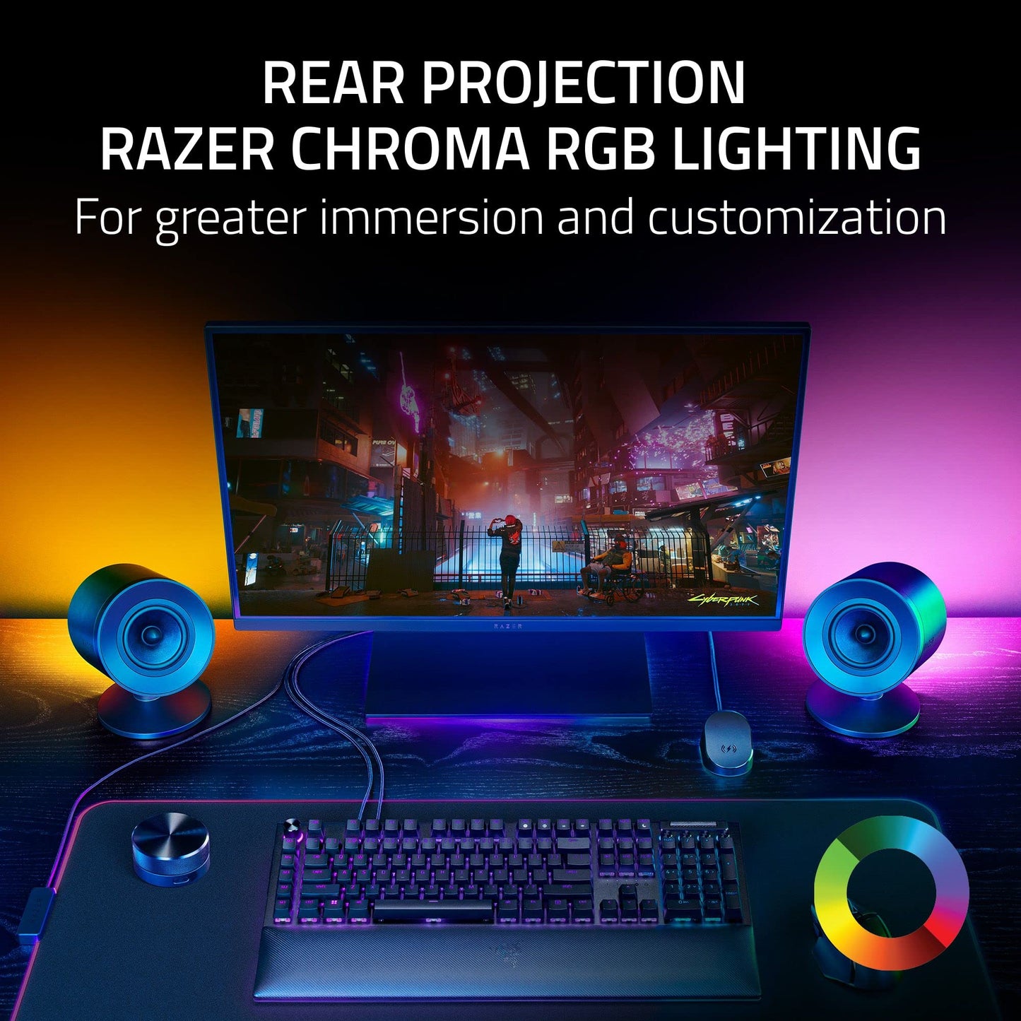 Razer Nommo V2 Pro - 2.1 PC Gaming Speakers Wireless Subwoofer: THX Spatial Audio - Projection Chroma RGB - Full-Range Drivers - Wireless Down-Firing Subwoofer - Wireless Control Pod