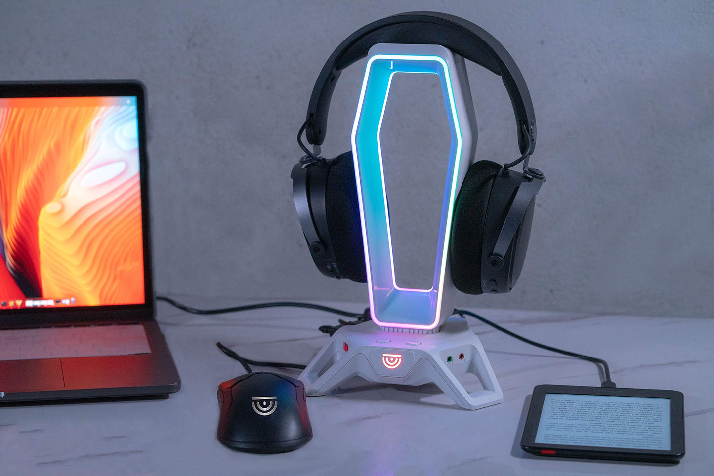 TRUSYO AUDIO USB RGB Headphone Stand with 3 USB 3.0 Ports RGB Lights The Portal Ultimate Gaming Accessories (White)
