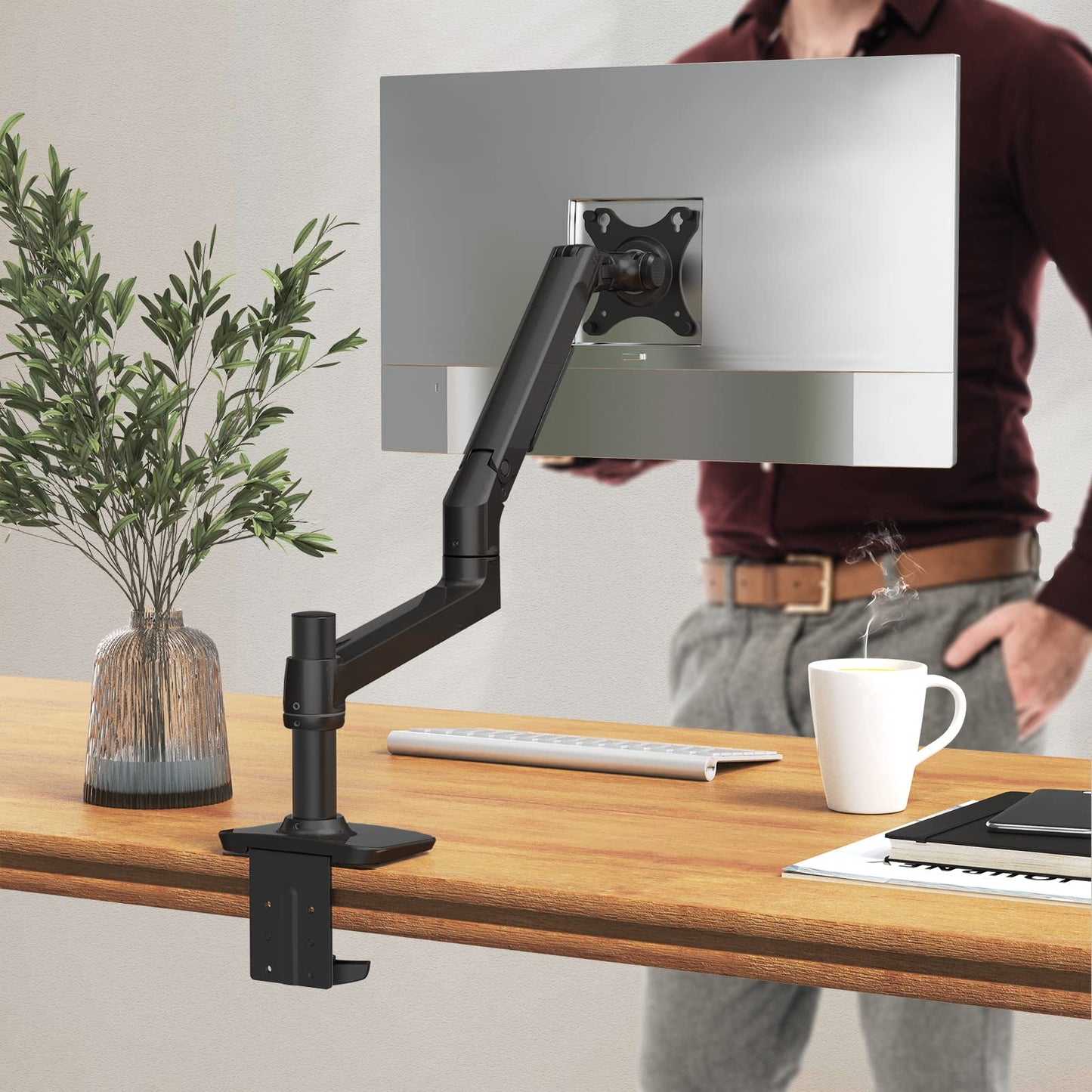 Ergounion Single Monitor Arm Desk Mount, Holds Screens up to 40 Inches and 25 lbs, Fully Adjustable Vesa Monitor Mount with C-Clamp and Grommet Base, Aluminum, Black
